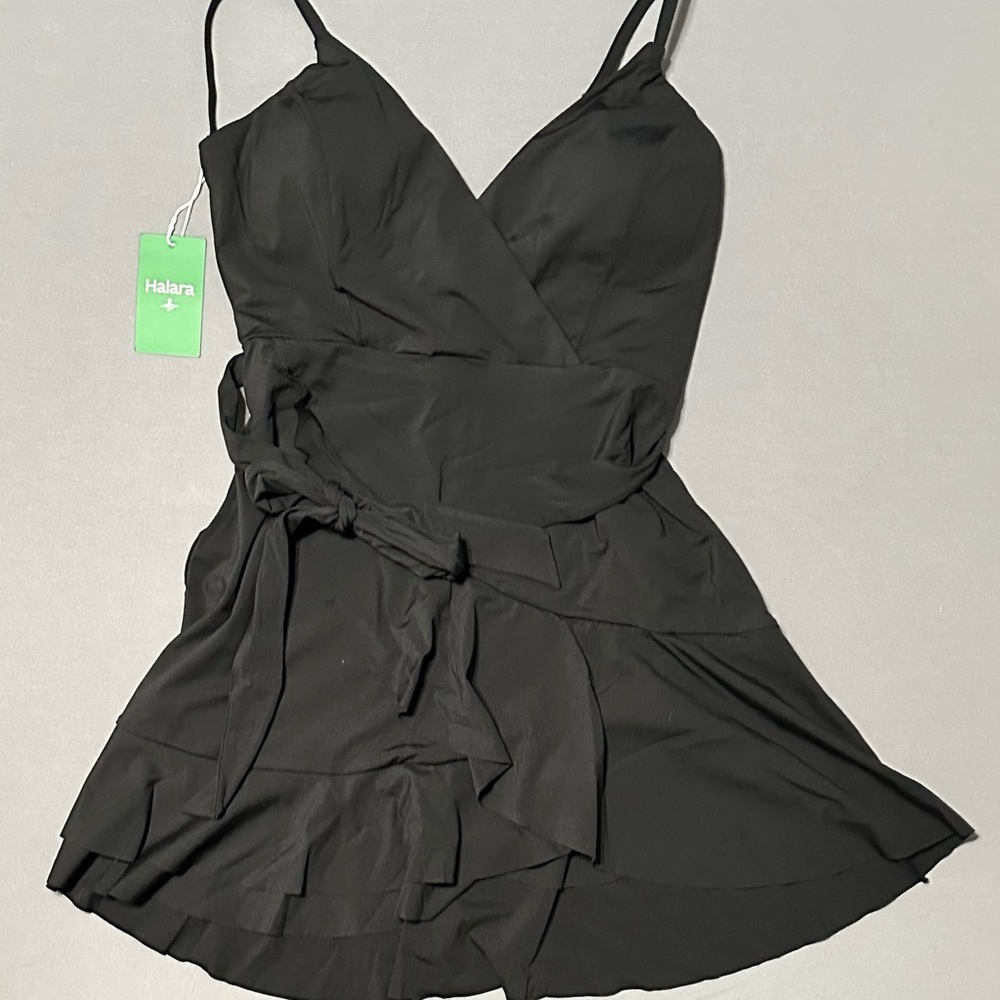 Halara V Neck Backless 2 Piece Side Pocket Adjustable Strap Mini Dress